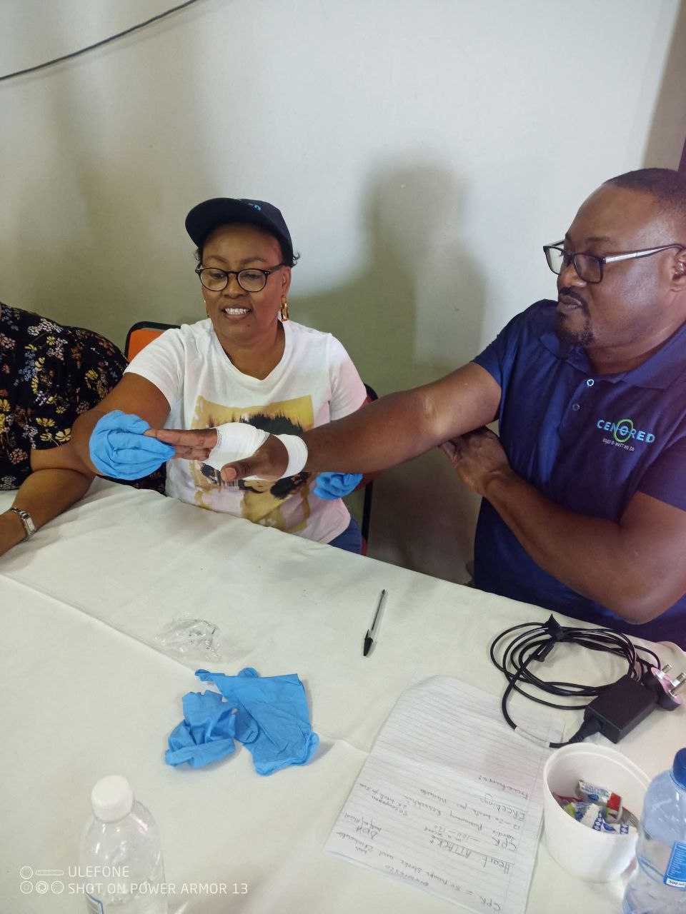Hands-on bandaging practice during first aid training